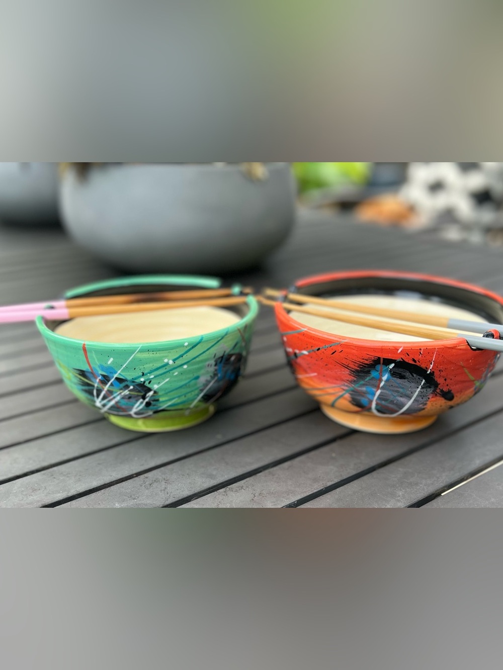 Handmade Ramen Bowl Set — Teal & Red, Artist Signe